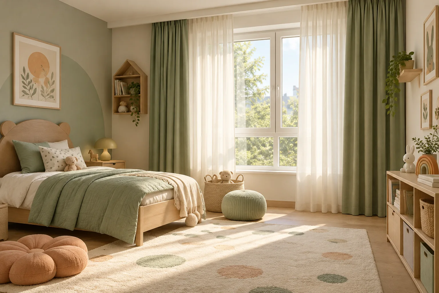 Sade perdeli modern çocuk odası